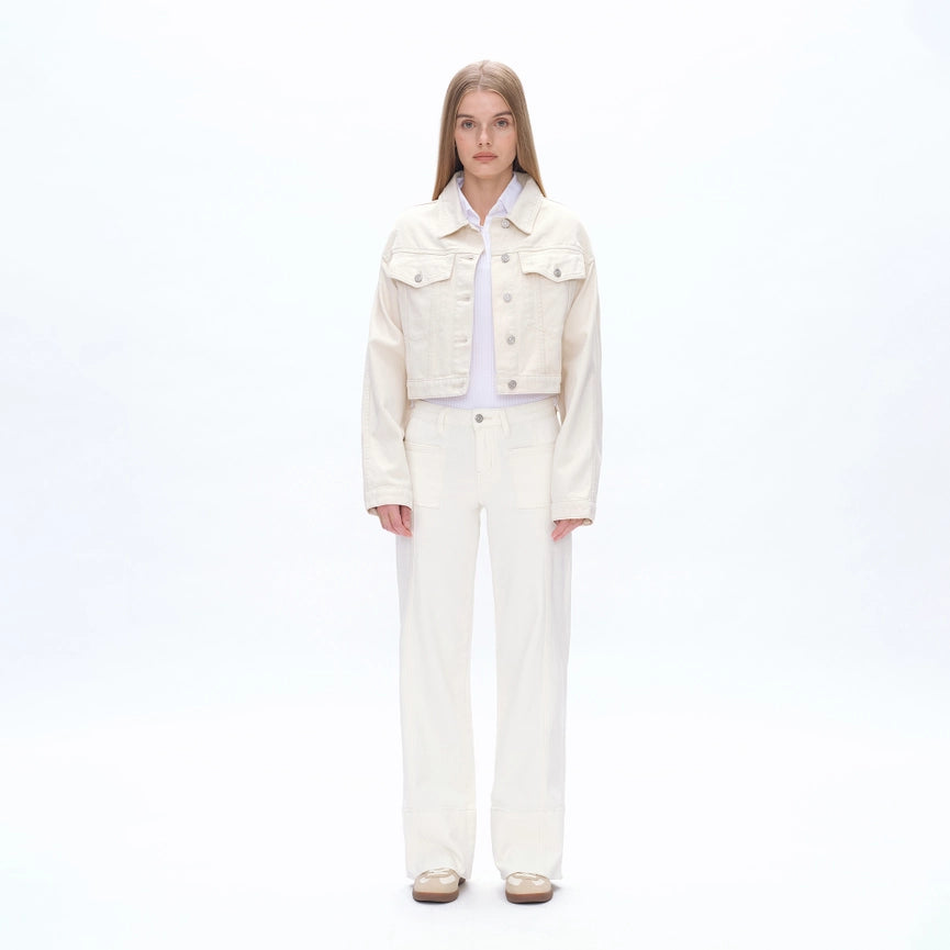 Long Sleeve Drop Shoulder Twill Jacket-Jacket-BAYEAS-XS-NATURAL-Urbanheer