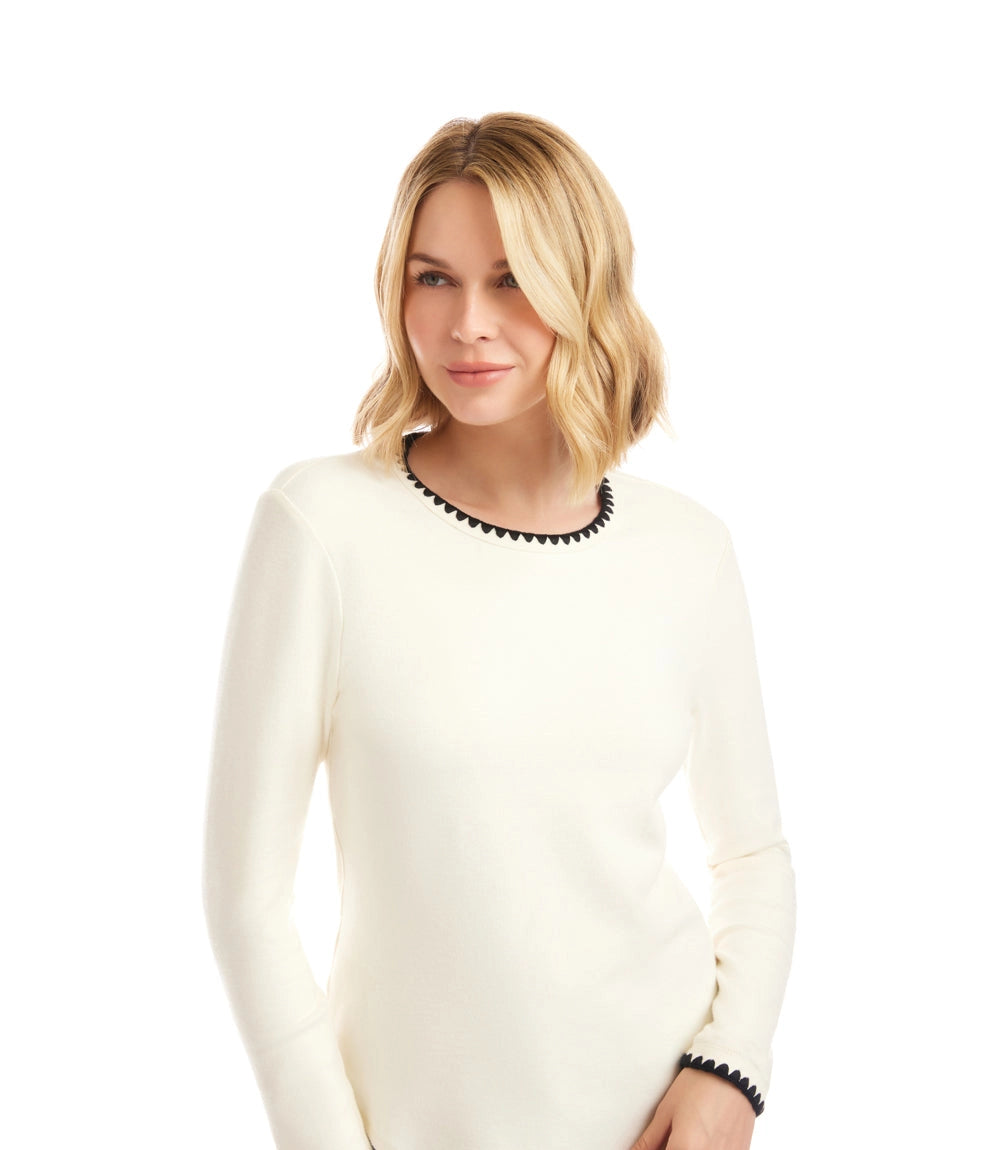 Long Sleeve Edge Stitch Crewneck Top