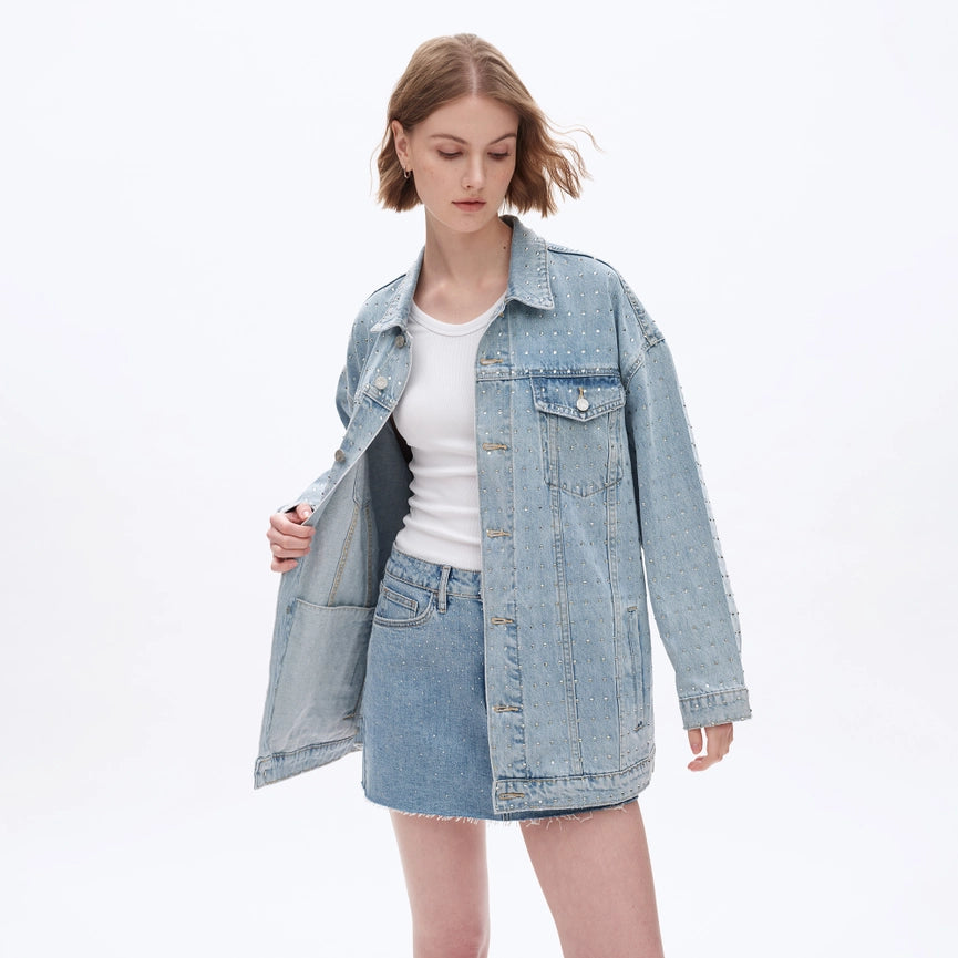 Long Sleeve Embellished Denim Jacket-Jacket-BAYEAS-XS-LIGHT BLUE-Urbanheer