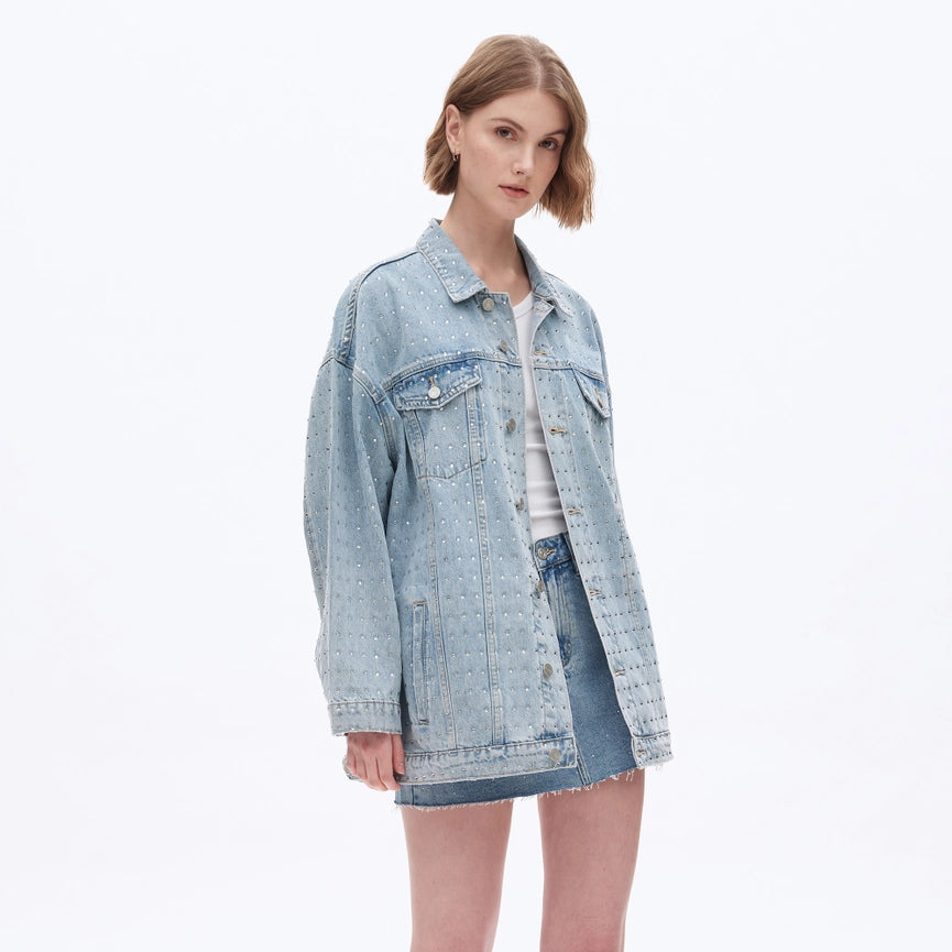 Long Sleeve Embellished Denim Jacket-Jacket-BAYEAS-XS-LIGHT BLUE-Urbanheer