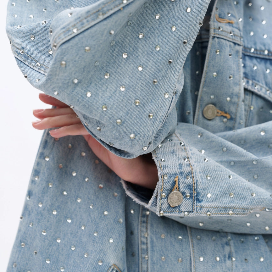 Long Sleeve Embellished Denim Jacket-Jacket-BAYEAS-XS-LIGHT BLUE-Urbanheer