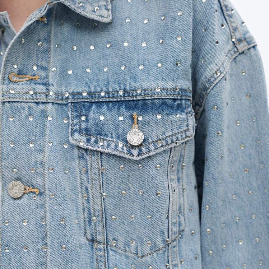 Long Sleeve Embellished Denim Jacket-Jacket-BAYEAS-XS-LIGHT BLUE-Urbanheer