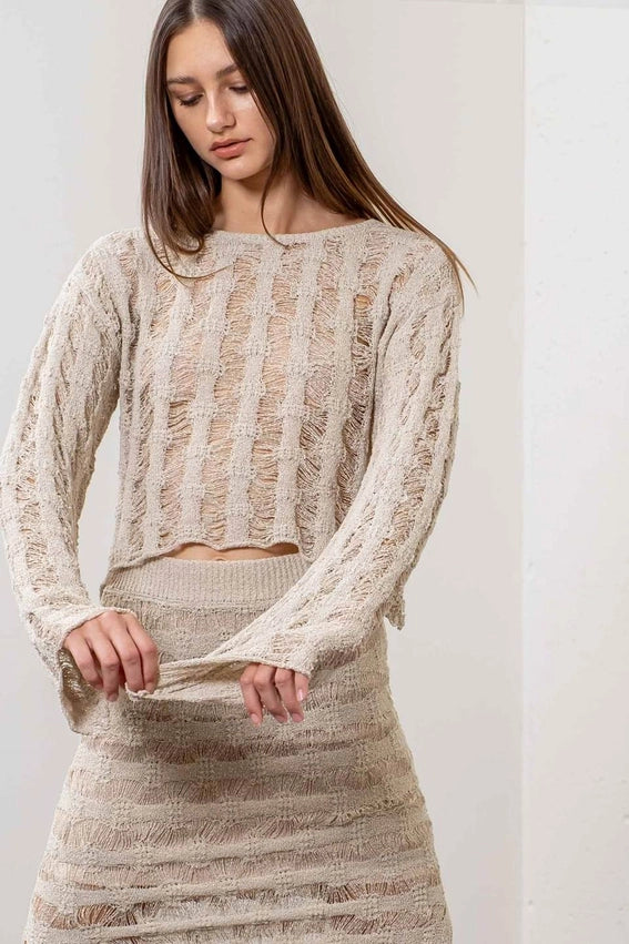 Long Sleeve Knit Sweater-Sweater-Moon River-XS-OATMEAL-Urbanheer