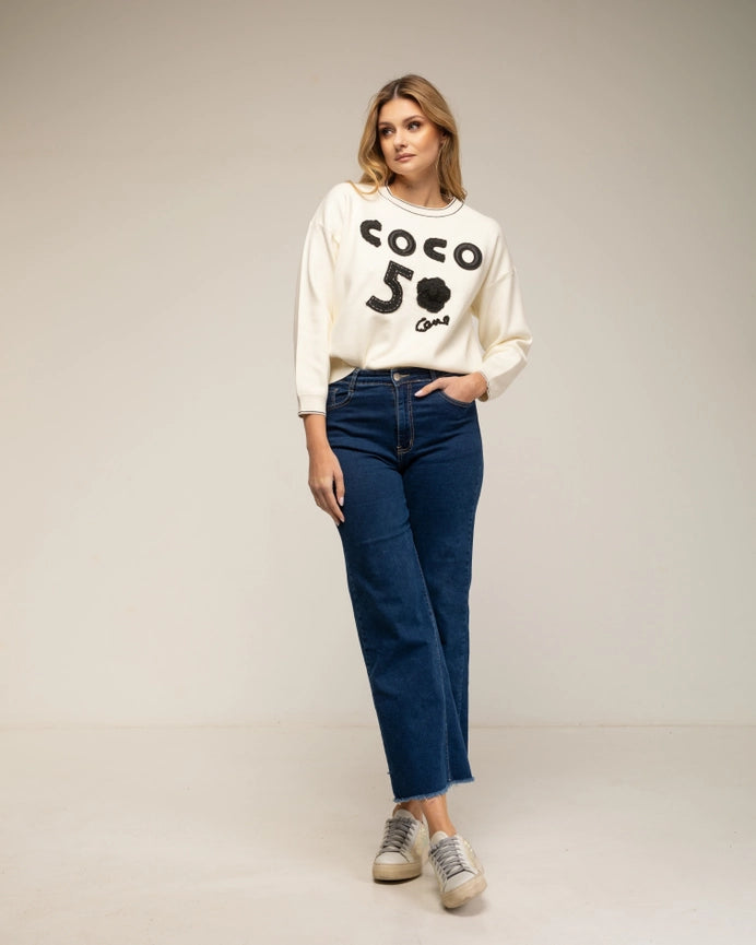 Long-Sleeve Knit Sweater with Letters WHITE-Sweatshirt-Tantra-S-WHITE-Urbanheer