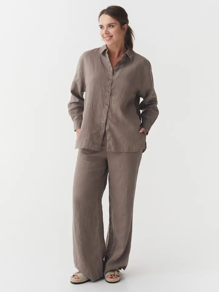 Long-Sleeve Linen Shirt Islay in Deep Taupe-Shirt-MagicLinen-XS-Deep Taupe-Urbanheer