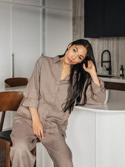 Long-Sleeve Linen Shirt Islay in Deep Taupe-Shirt-MagicLinen-XS-Deep Taupe-Urbanheer