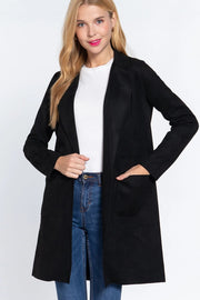 Long Sleeve Open Front Faux Suede Jacket-Jacket-Active Basic | Active USA-S-BLK-black-Urbanheer