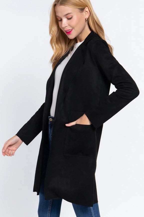Long Sleeve Open Front Faux Suede Jacket-Jacket-Active Basic | Active USA-S-BLK-black-Urbanheer