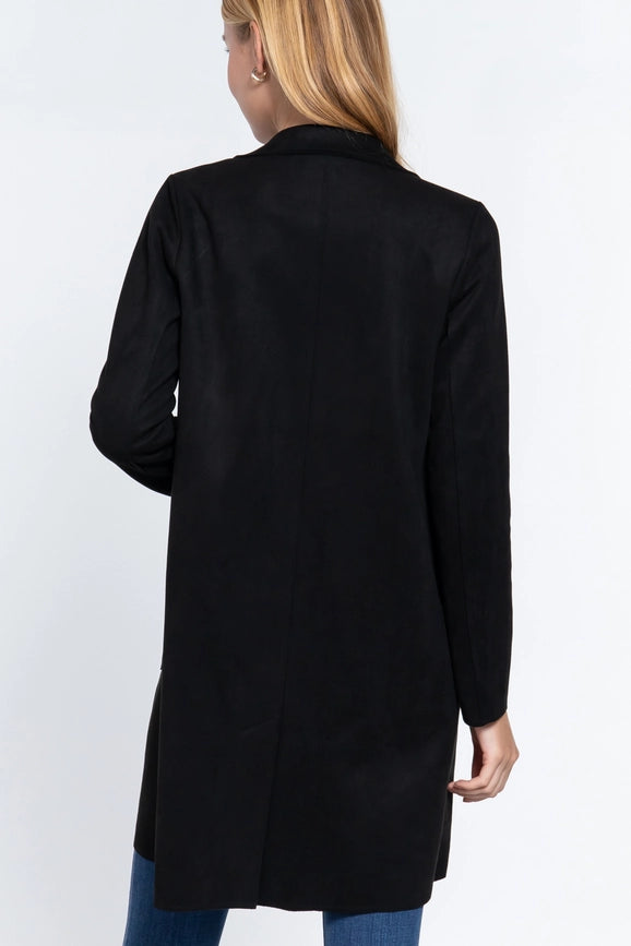Long Sleeve Open Front Faux Suede Jacket-Jacket-Active Basic | Active USA-S-BLK-black-Urbanheer