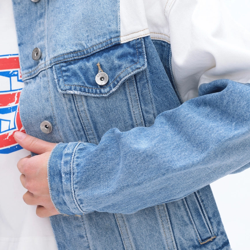 Long Sleeve Patch Work Denim Jacket-Jacket-BAYEAS-XS-POLYCHROME-Urbanheer