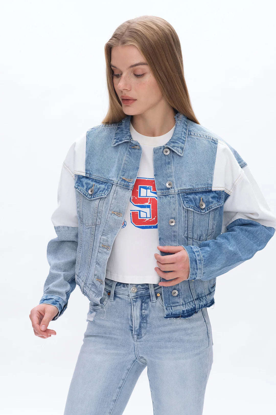 Long Sleeve Patch Work Denim Jacket-Jacket-BAYEAS-XS-POLYCHROME-Urbanheer