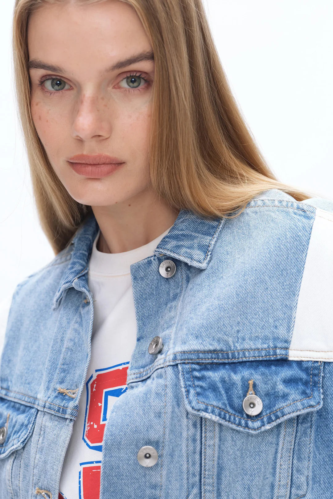 Long Sleeve Patch Work Denim Jacket-Jacket-BAYEAS-XS-POLYCHROME-Urbanheer