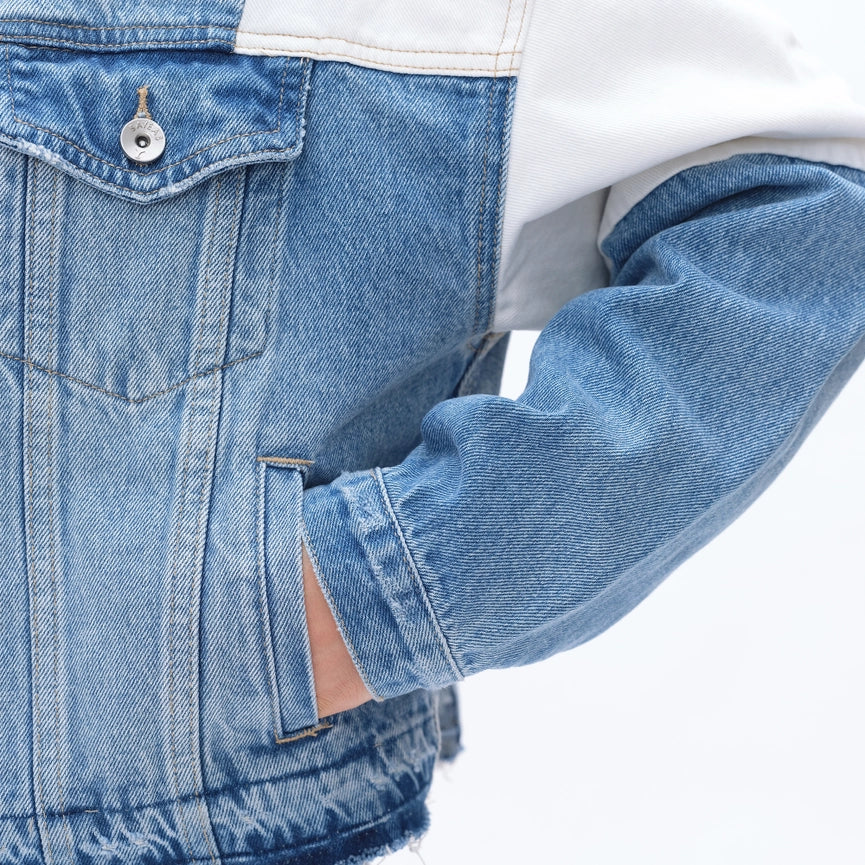 Long Sleeve Patch Work Denim Jacket-Jacket-BAYEAS-XS-POLYCHROME-Urbanheer