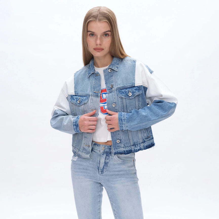 Long Sleeve Patch Work Denim Jacket-Jacket-BAYEAS-XS-POLYCHROME-Urbanheer