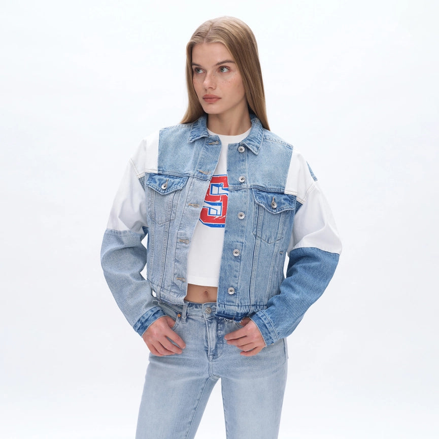 Long Sleeve Patch Work Denim Jacket-Jacket-BAYEAS-XS-POLYCHROME-Urbanheer