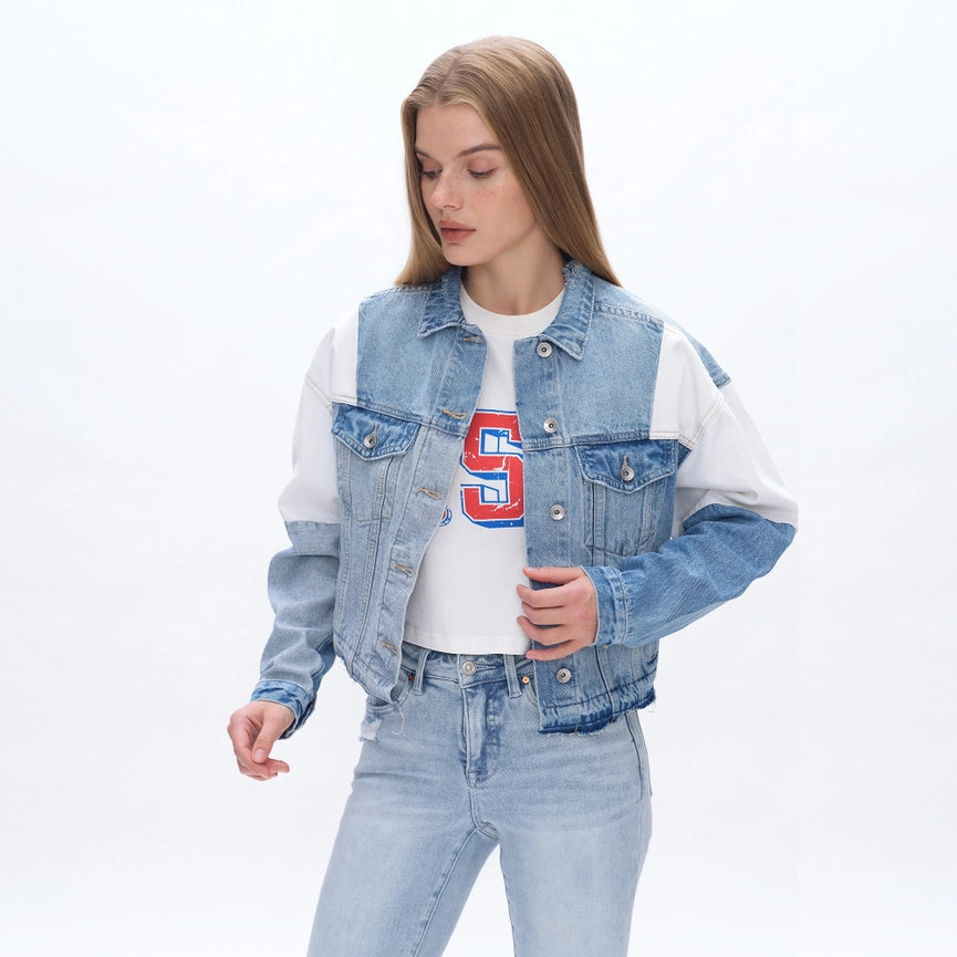 Long Sleeve Patch Work Denim Jacket-Jacket-BAYEAS-XS-POLYCHROME-Urbanheer