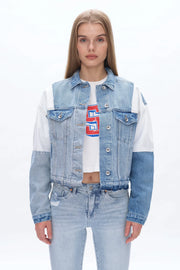 Long Sleeve Patch Work Denim Jacket-Jacket-BAYEAS-XS-POLYCHROME-Urbanheer