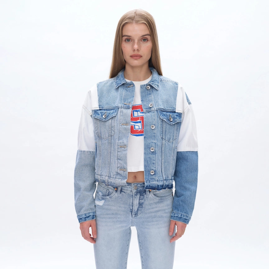 Long Sleeve Patch Work Denim Jacket-Jacket-BAYEAS-XS-POLYCHROME-Urbanheer