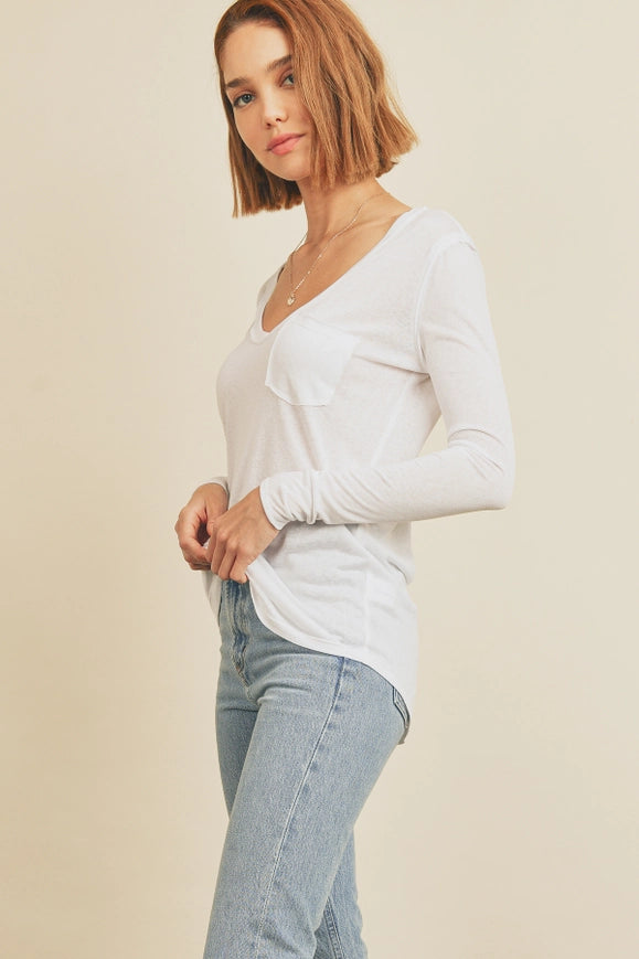 Long Sleeve Pocket Tee Ivory-T-Shirt-Dress Forum-S-Urbanheer