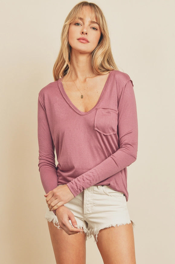 Long Sleeve Pocket Tee Mauve-T-Shirt-Dress Forum-S-Urbanheer