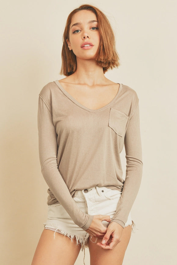 Long Sleeve Pocket Tee Taupe-T-Shirt-Dress Forum-S-Urbanheer