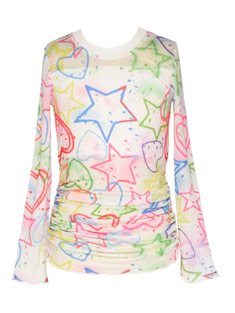 Long Sleeve Printed Mesh Top-Top-Hannah Banana-4-WHITEMULTI-Urbanheer