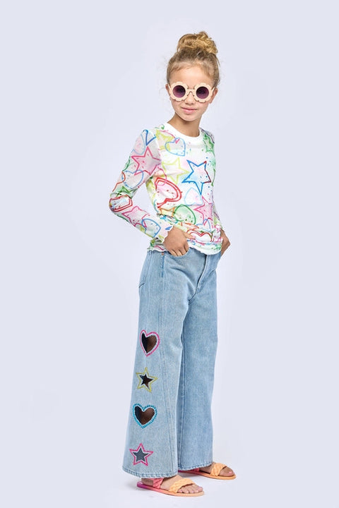 Long Sleeve Printed Mesh Top-Top-Hannah Banana-4-WHITEMULTI-Urbanheer