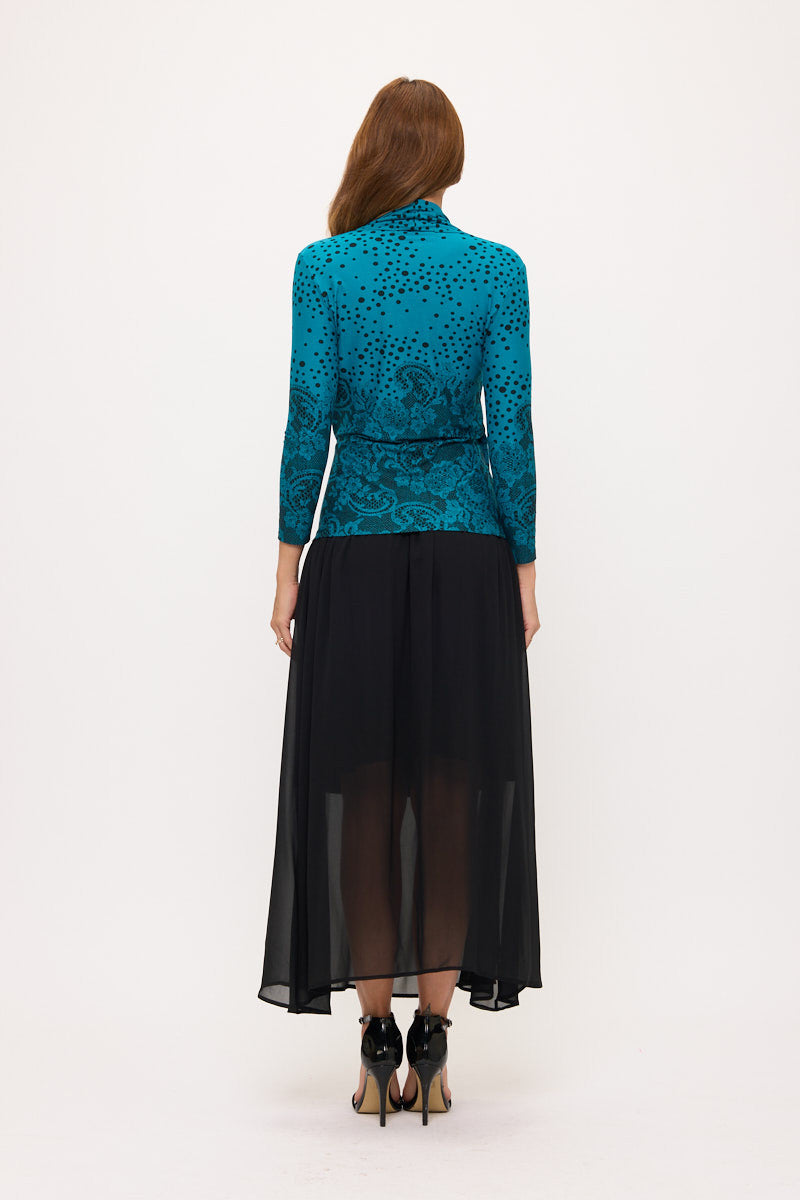 Long Sleeve Printed Surplice Top-3