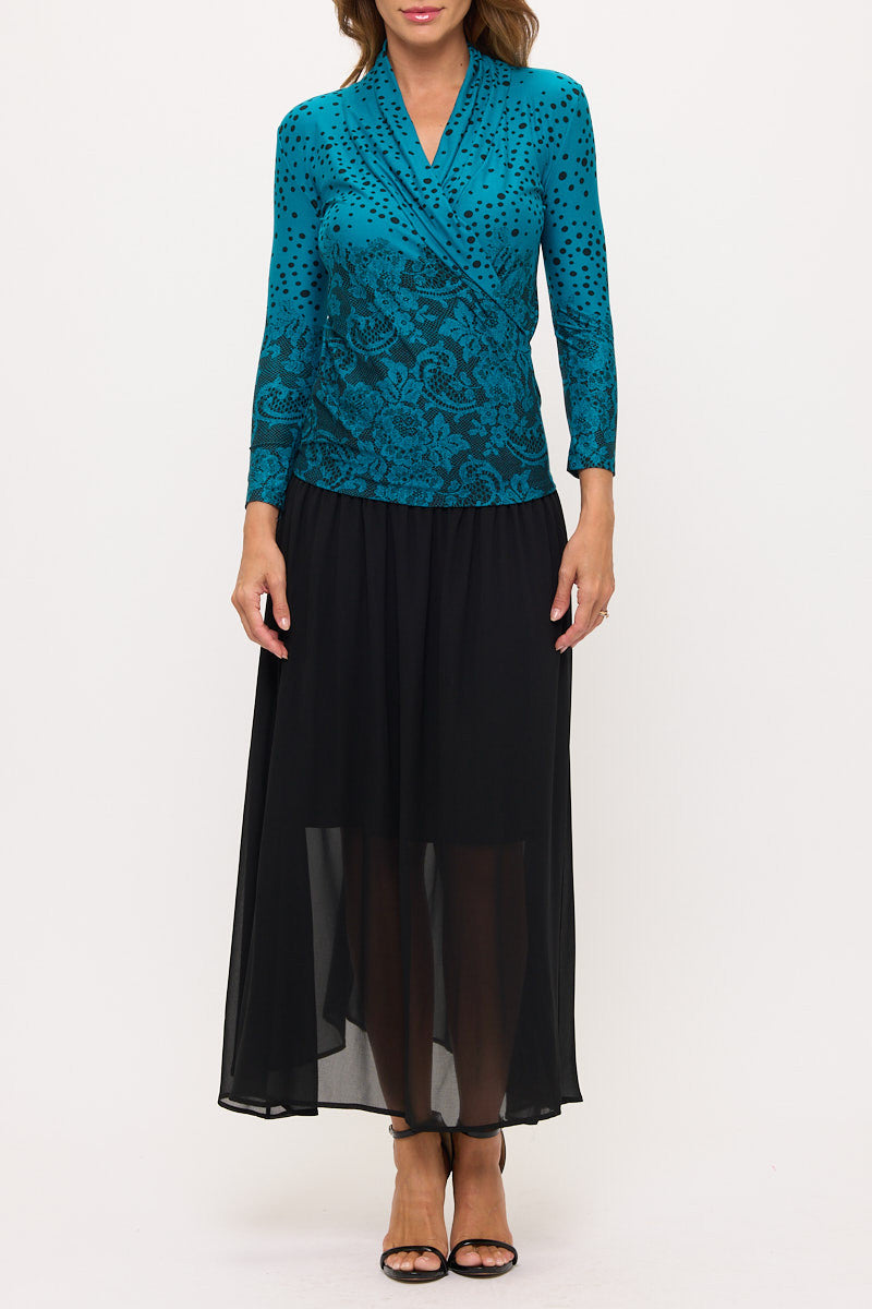 Long Sleeve Printed Surplice Top-4