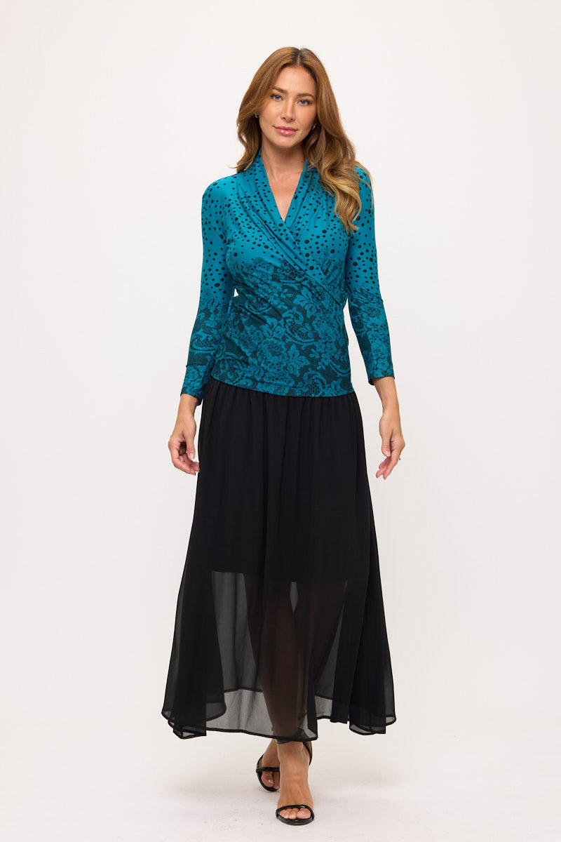 Long Sleeve Printed Surplice Top-5