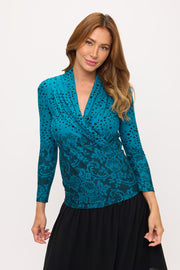 Long Sleeve Printed Surplice Top-0
