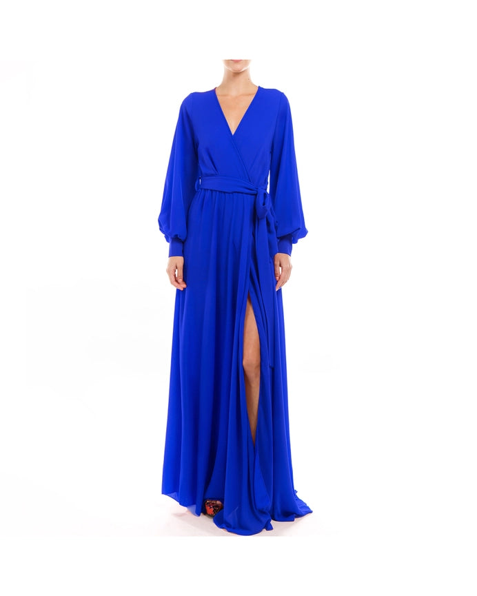 Long Sleeve Retro Inspired Maxi Dress with Front Slit-Dress-Meghan Fabulous-S-Blue-Urbanheer