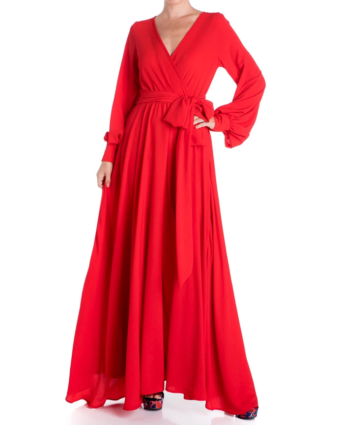 Long Sleeve Retro Inspired Maxi Dress with Front Slit-Dress-Meghan Fabulous-S-Red-Urbanheer