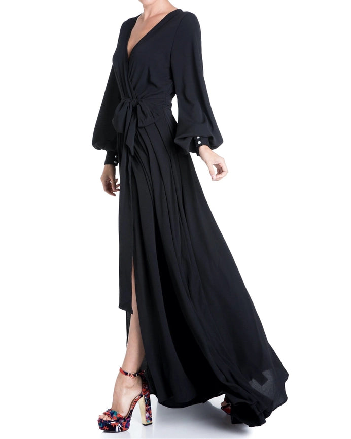 Long Sleeve Retro Inspired Maxi Dress with Front Slit-Dress-Meghan Fabulous-S-Black-Urbanheer