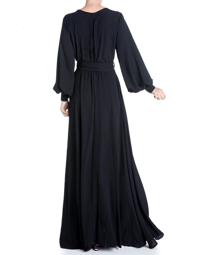 Long Sleeve Retro Inspired Maxi Dress with Front Slit-Dress-Meghan Fabulous-S-Black-Urbanheer
