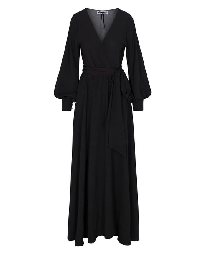 Long Sleeve Retro Inspired Maxi Dress with Front Slit-Dress-Meghan Fabulous-S-Black-Urbanheer