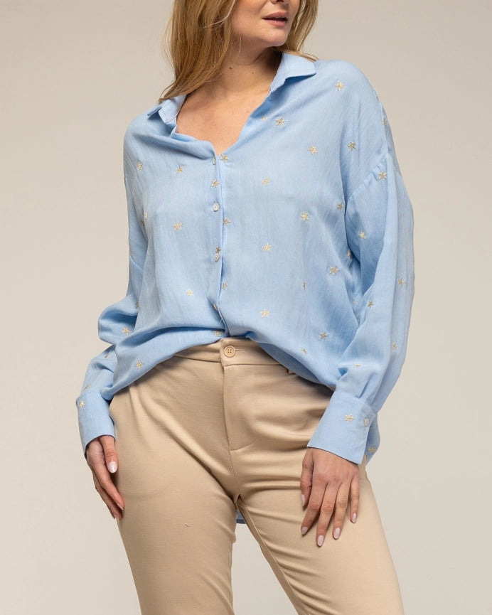 Long-Sleeve Shirt with Embroidered Stars BLUE-Shirt-Tantra-S-BLUE-Urbanheer