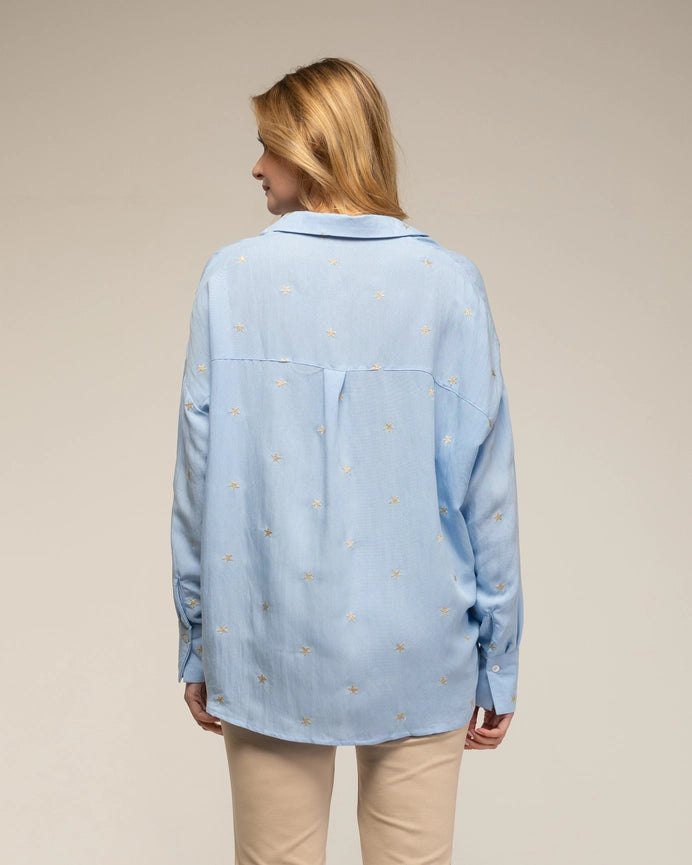 Long-Sleeve Shirt with Embroidered Stars BLUE-Shirt-Tantra-S-BLUE-Urbanheer