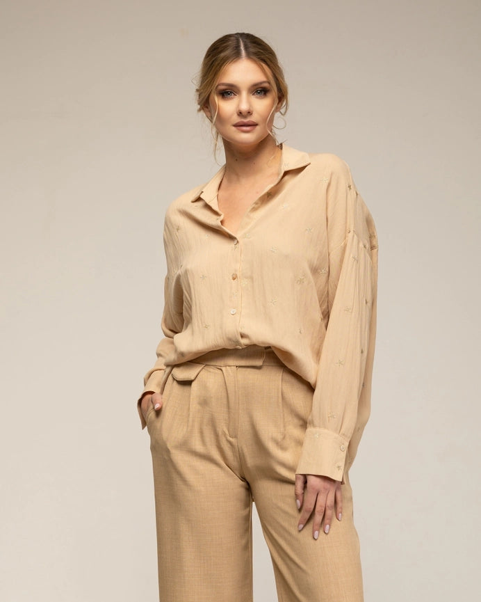 Long-Sleeve Shirt with Embroidered Stars CAMEL-Shirt-Tantra-S-CAMEL-Urbanheer