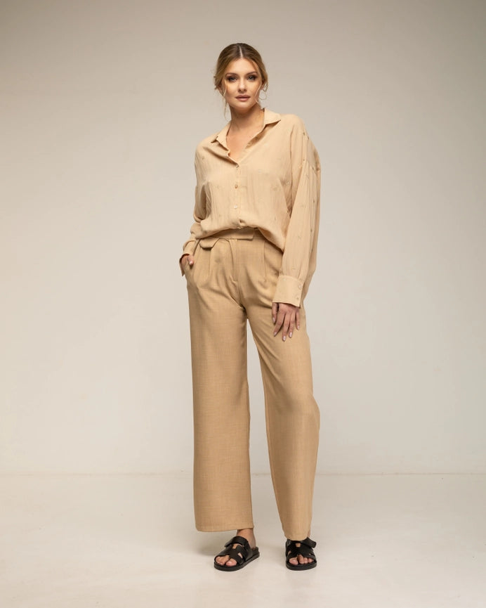 Long-Sleeve Shirt with Embroidered Stars CAMEL-Shirt-Tantra-S-CAMEL-Urbanheer