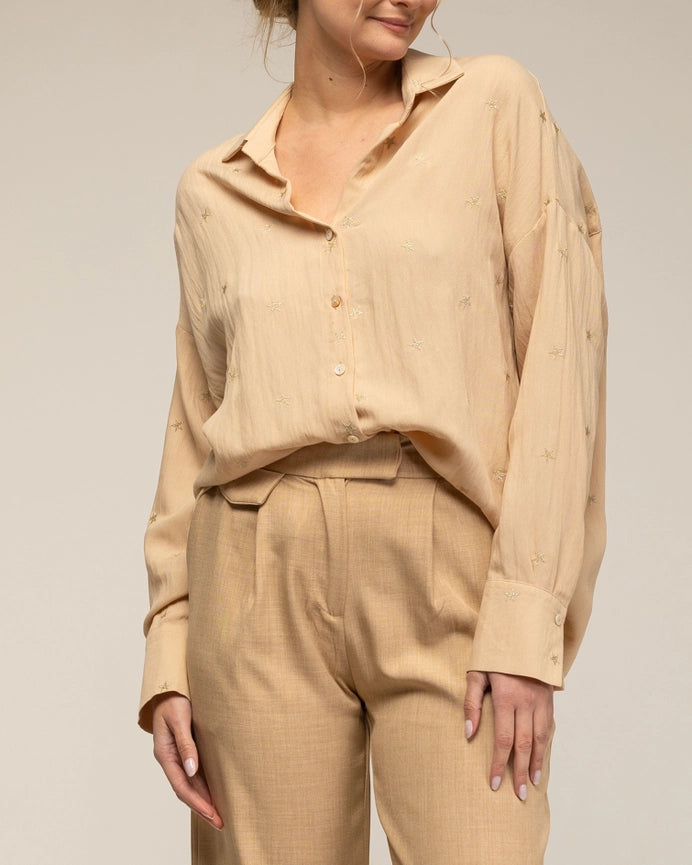 Long-Sleeve Shirt with Embroidered Stars CAMEL-Shirt-Tantra-S-CAMEL-Urbanheer