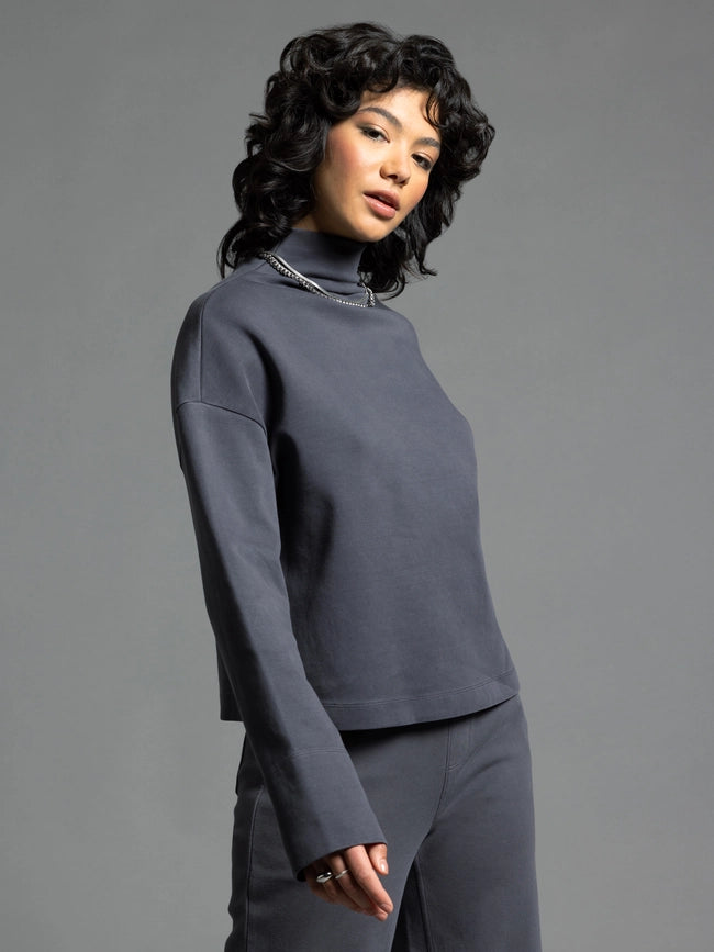 Long Sleeve Top - Genevieve Mock Neck Top-Top-Weekend Los Angeles-XS-EBONY-Urbanheer