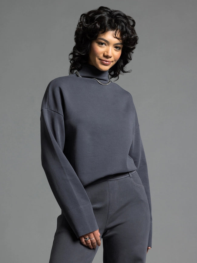 Long Sleeve Top - Genevieve Mock Neck Top-Top-Weekend Los Angeles-XS-EBONY-Urbanheer