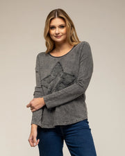 Long-Sleeve Top with A Round Neck and Star Embroidery BLACK-Top-Tantra-S-BLACK-Urbanheer