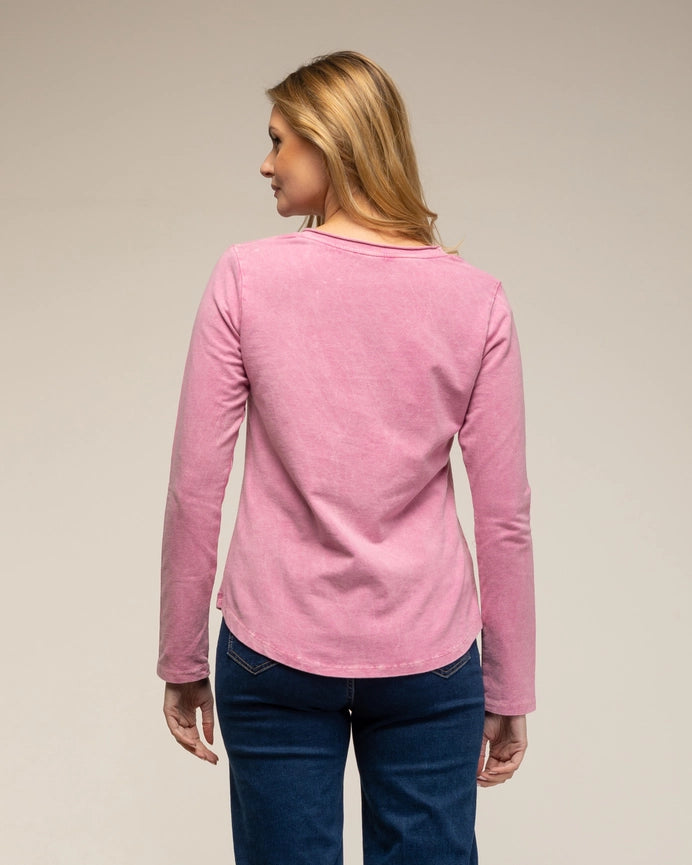 Long-Sleeve Top with A Round Neck and Star Embroidery PINK-Top-Tantra-S-PINK-Urbanheer