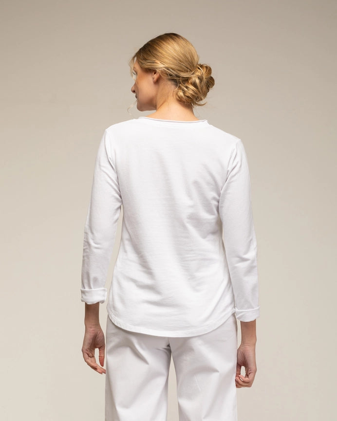 Long-Sleeve Top with A Round Neck and Star Embroidery WHITE-Top-Tantra-S-WHITE-Urbanheer
