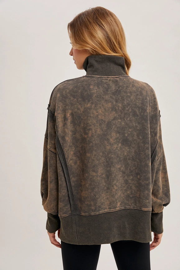 Long Sleeve Washed Side Slit Henley Sweatshirt ASH-Sweatshirt-Peace Love Line-S-Urbanheer