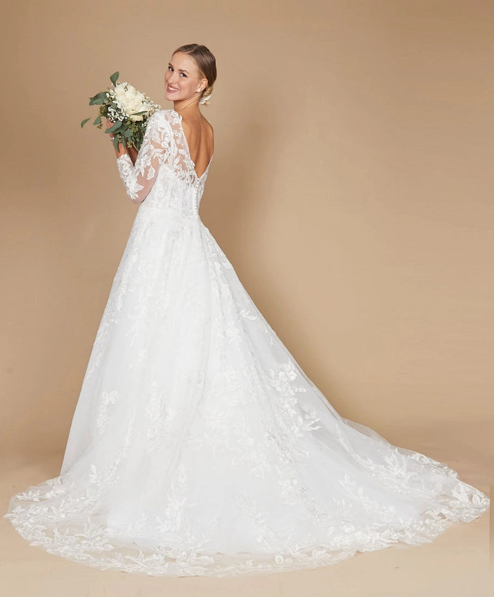 Long Sleeve Wedding Dress-Dress-Dylan & Davids-6-White-Urbanheer