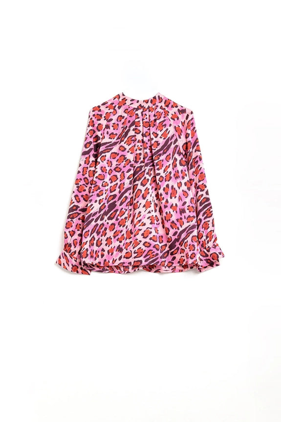 Long Sleeved Blouse in Trendy Fuchsia Leopard Print-Blouse-Q2-S-FUCHSIA-Urbanheer