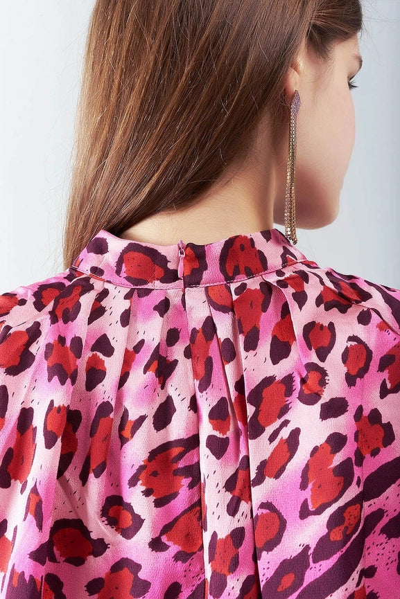 Long Sleeved Blouse in Trendy Fuchsia Leopard Print-Blouse-Q2-S-FUCHSIA-Urbanheer